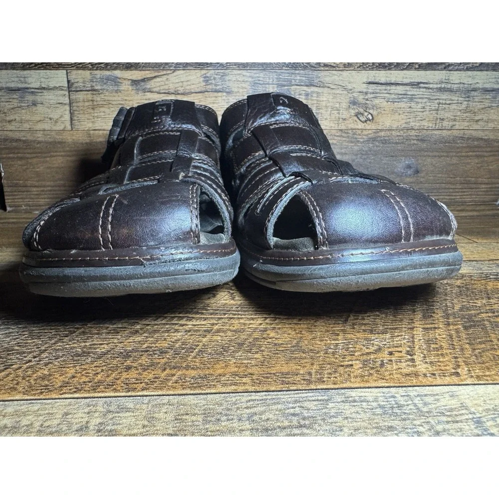 Clarks Fisherman Sandals 12 Dark Brown Leather Caged Closed Toe Casual Mens